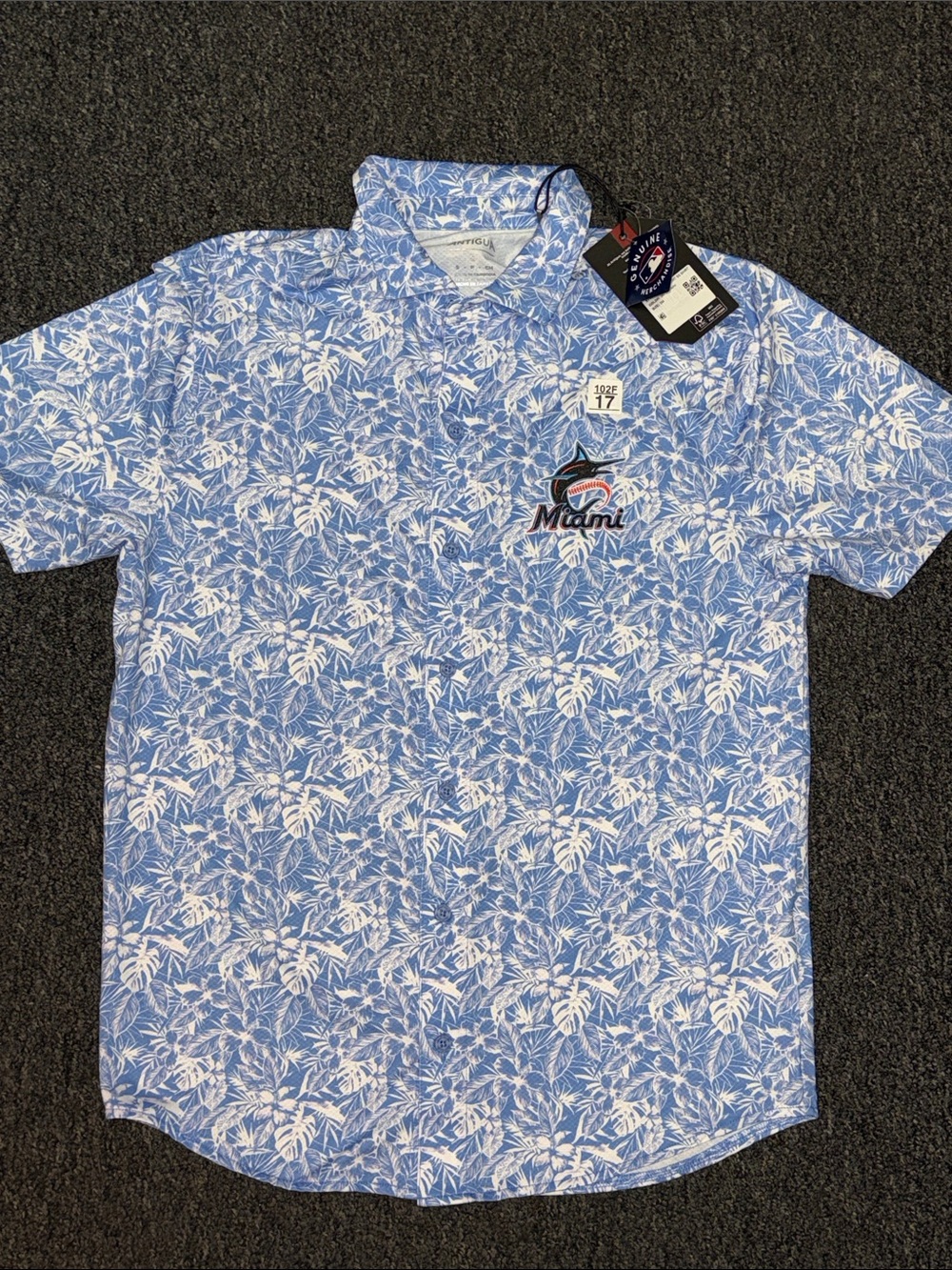 Miami Marlins Antigua Short-Sleeve button up Polo
